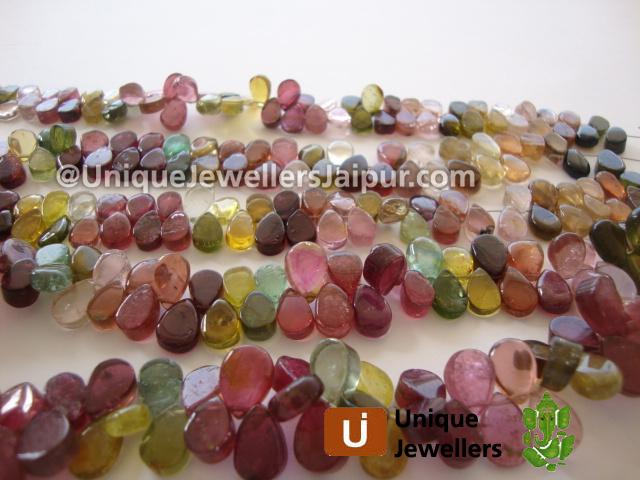 Multi Tourmaline Plain Pear Beads